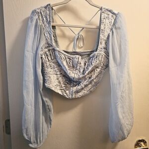 UO Peggy Velvet Puff Sleeve Bustier Top